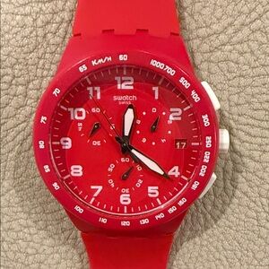 Swatch Unisex Red Step Chrono Silicone Date Watch 42mm